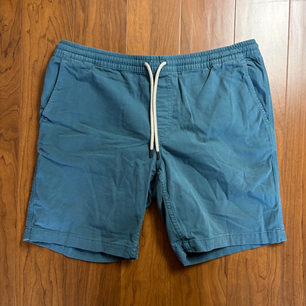 Goodthreads Mens Large Teal Blue Comfort Stretch Canvas Pull-On Shorts 7" Inseam